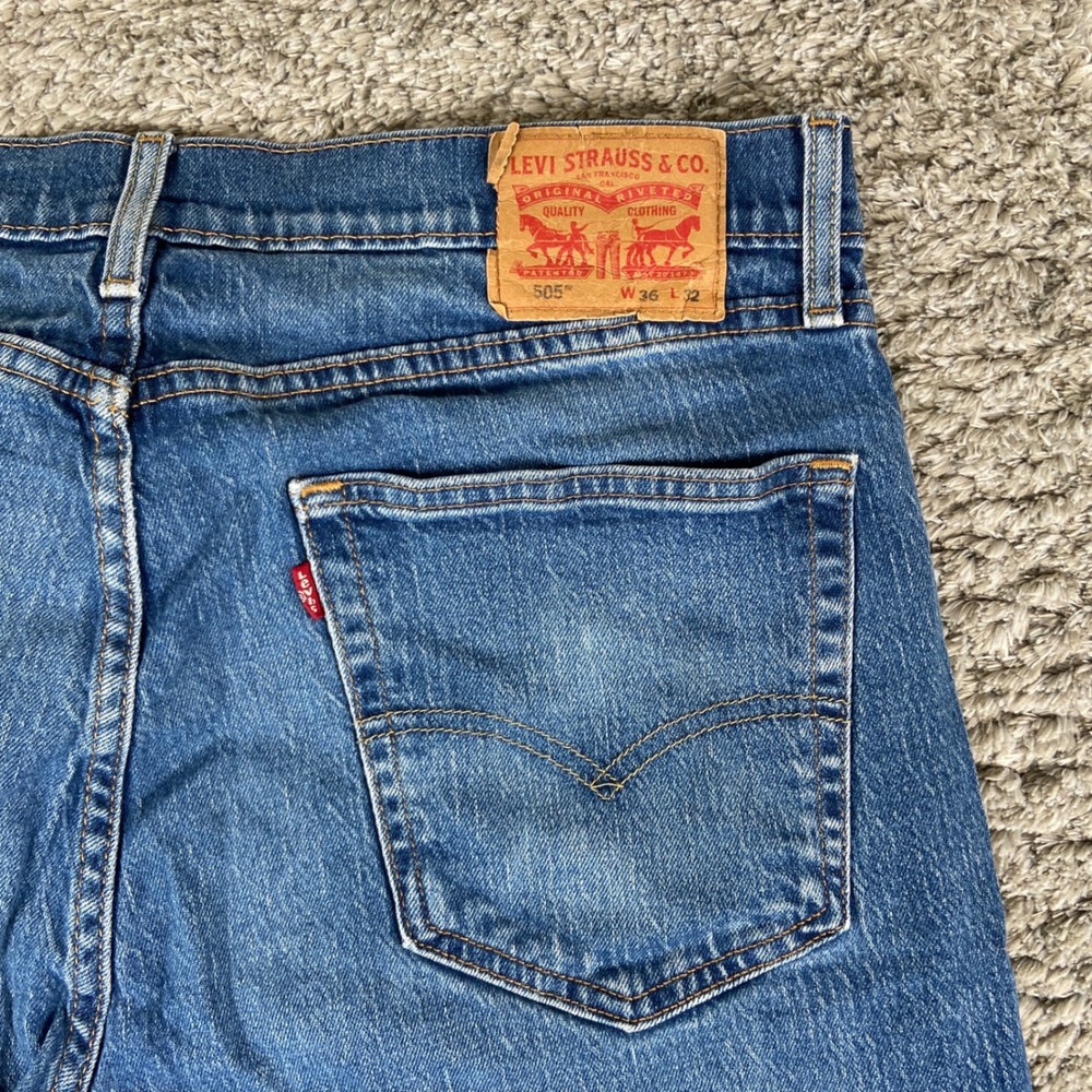 Levi's 505 Jeans‎ Mens 36x32 Blue Denim Regular Fit Straight Leg Stretch Classic